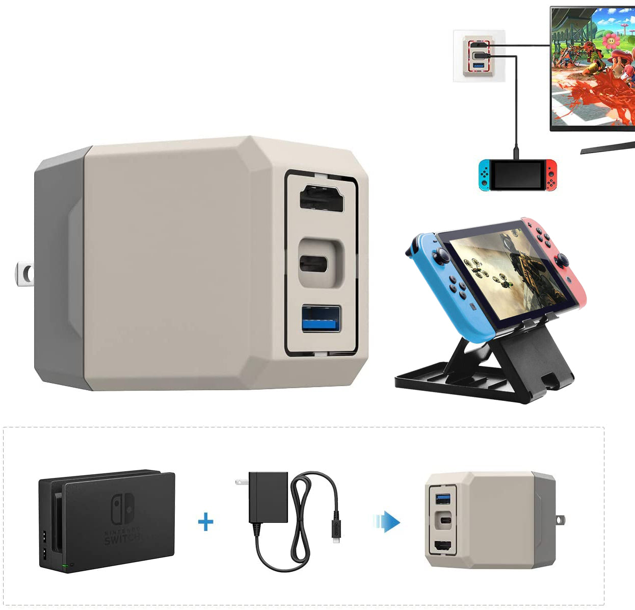 Nintendo Switch 本体 ＋TV出力アダプターセット 旅行や出張で大活躍！Switch用 コンパクト持ち運びに便利 2点