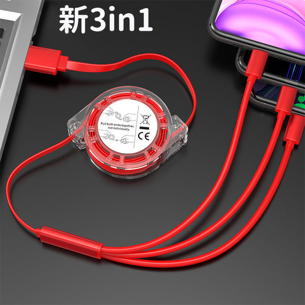 新3in1充電ケーブル 1M 巻取り式充電ケーブル USBケーブル  収納型
